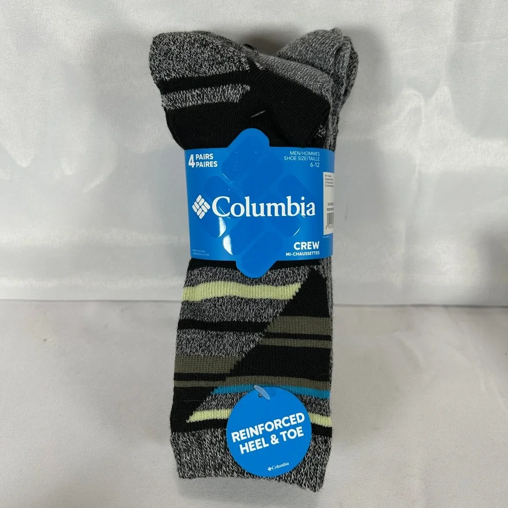 Columbia Mens 8 Pairs Crew Socks Black Gray Blue Size 6-12 RL8021MMEBK14PR